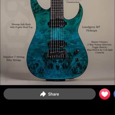 Schecter KM-7 Artist Lagoon Fade 7 String Electric Guitar image 3