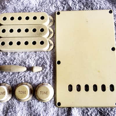 Real Life Relics Aged White Accessory Kit For Fender® Stratocaster® Back Plate, Knobs, Pickup Covers, Switch Tip    [DU1],