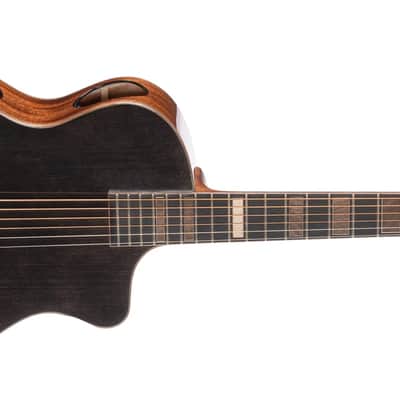 Cort MODERNBLACK Masterpiece Series Modern Concert Body Solid European Sitka Spruce Top Walnut Reinforced Mahogany Neck 6-String Acoustic-Electric Guitar w/Hard Case image 4
