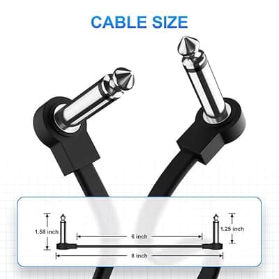 Professional 6 Pack 6 Inch Guitar Patch Cables, Noise Free and Long-Lasting Guitar Pedal Cable, Low Profile Save More Space Pedal Board Cables, Right Angle Flat Patch Cable, Black image 4
