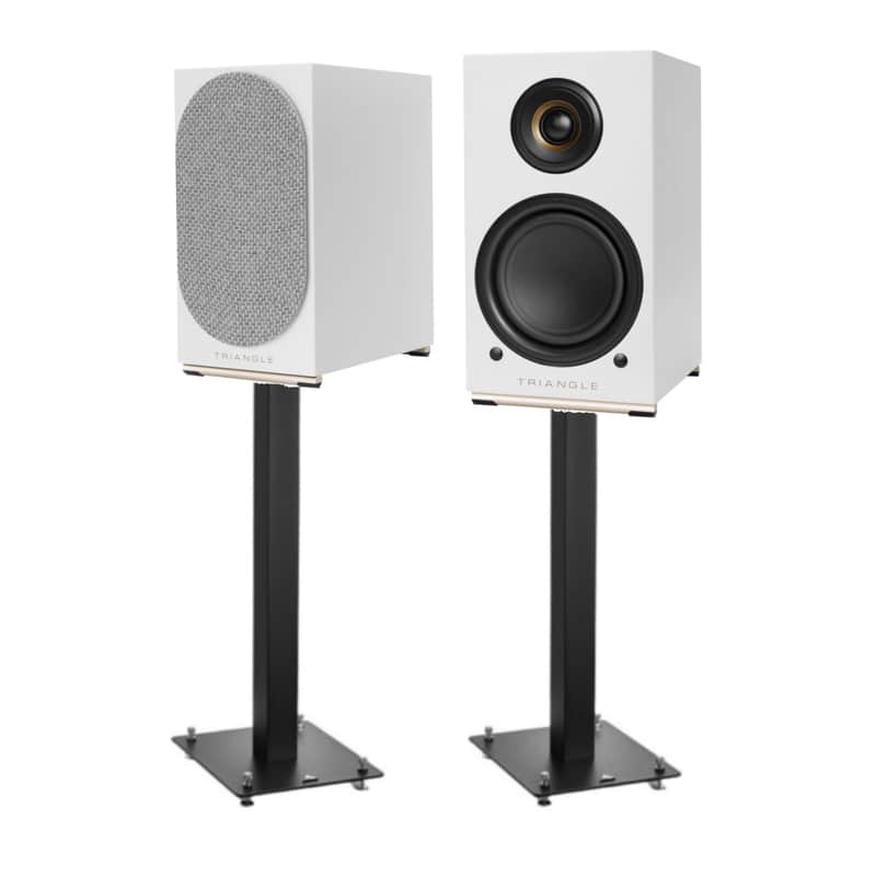 Triangle Audio AIO TWIN Wireless Bluetooth Wi-Fi Speaker (Pair, Frost White) with Triangle S01 Bookshelf Speaker Stands (2 Items) image 1
