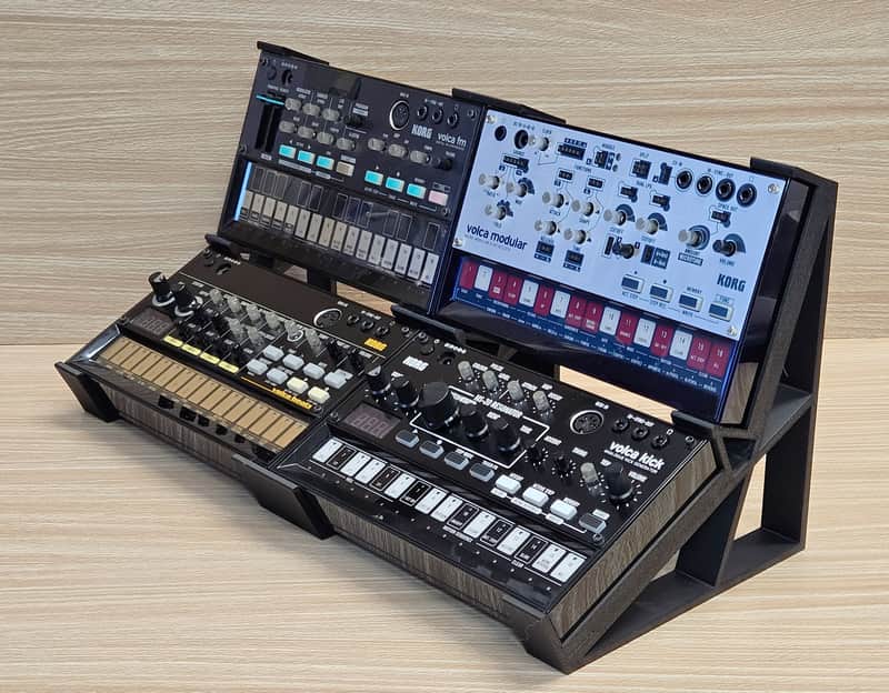 The Analog Source 2 Tier Quad Mount Angled Desktop Stand Holds 4 Korg Volca Beats Bass FM Keys Nubass Loop Mix Sample Synthesizer Mixer Drum Rhythm Machine Sampler image 1