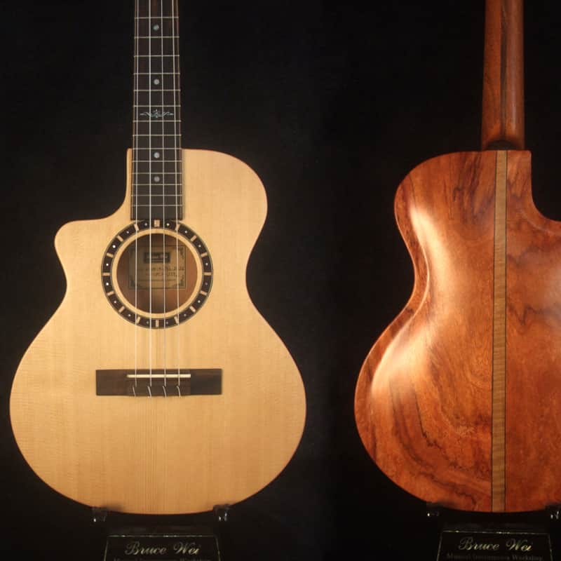 Handmade Left-Handed Baritone Ukulele, Solid Spruce, Rosewood Cutaway, 4 String, Soft-bag, Bruce Wei UAC19-2002 image 1