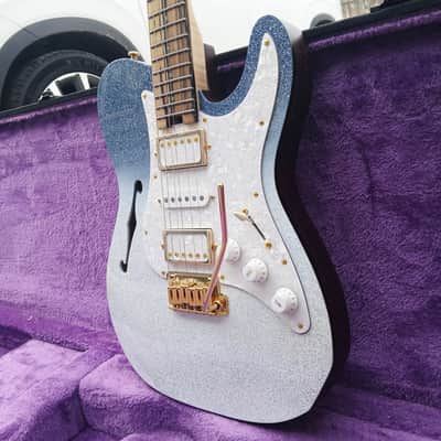 HI Guitar Custom Tele Semi-hollow Body Blue white sparkle image 3