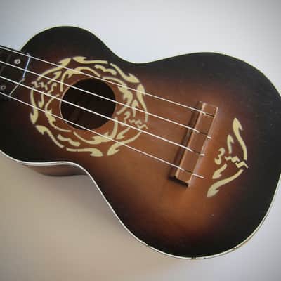 Harmony Soprano Uke Ukulele Sunburst Circa-1960s-Fancy White Stencil Paint image 5