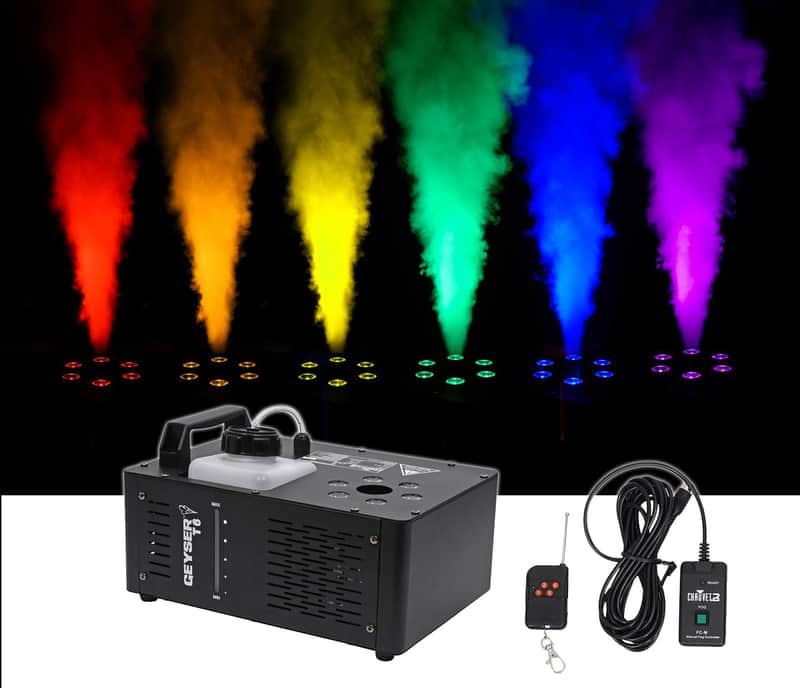 Chauvet DJ Geyser T6 Fog Machine Fogger, LED RGB Pyrotechnic Light Effect+Remote image 1