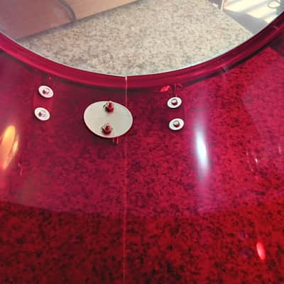 Vintage 1970s Ludwig Red Acrylic Vistalite 15"Concert Tom Drum Iconic Blue & Olive Badge Rare image 8