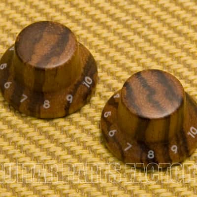 PK-KZ104 (2) Zebra Wood Strat Style Bell Knobs for Guitar/Bass 1-10 Press Fit