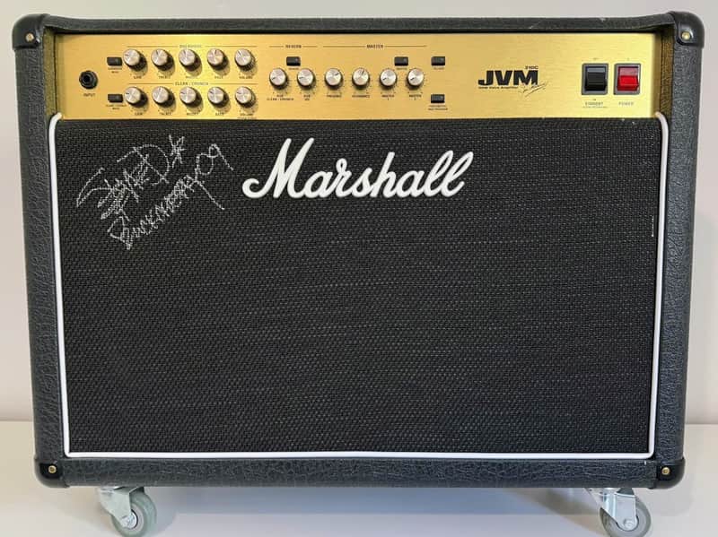 SIGNED MARSHALL JVM210C 100W 2x12 VALVE COMBO – KERRANG! AWARDS SIGNED AMP – FOOTSWITCH, COVER & HISTORY image 1