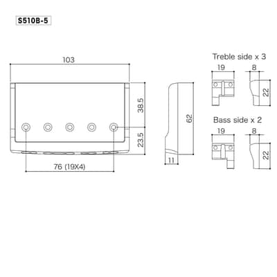 NEW Gotoh S510B-5 5-String Bass Bridge Steel Base Plate, Brass Saddles - BLACK image 2