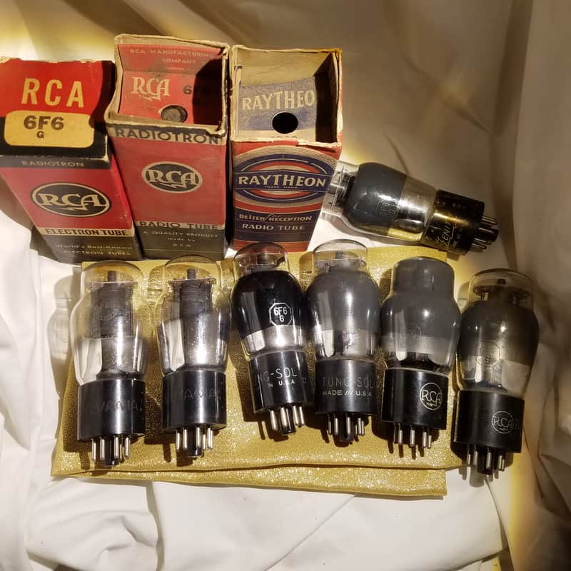 RCA etc. Matched Pair (2) 6F6G tNOS AT1000 TESTED Vacuum Tubes greyglass Power Pentode 1935-1952 image 1