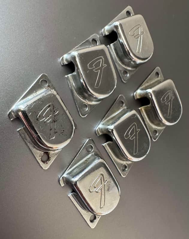 Fender LEFTY ”F” stamped Tuner gear covers [Set of 6] 1967-1974 - Chrome image 1