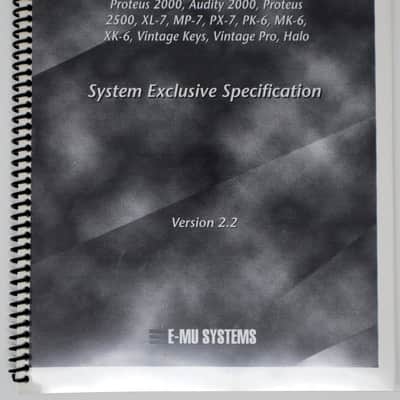 E-MU Systems Proteus Family System Exclusive Specification Manual 1990s image 1