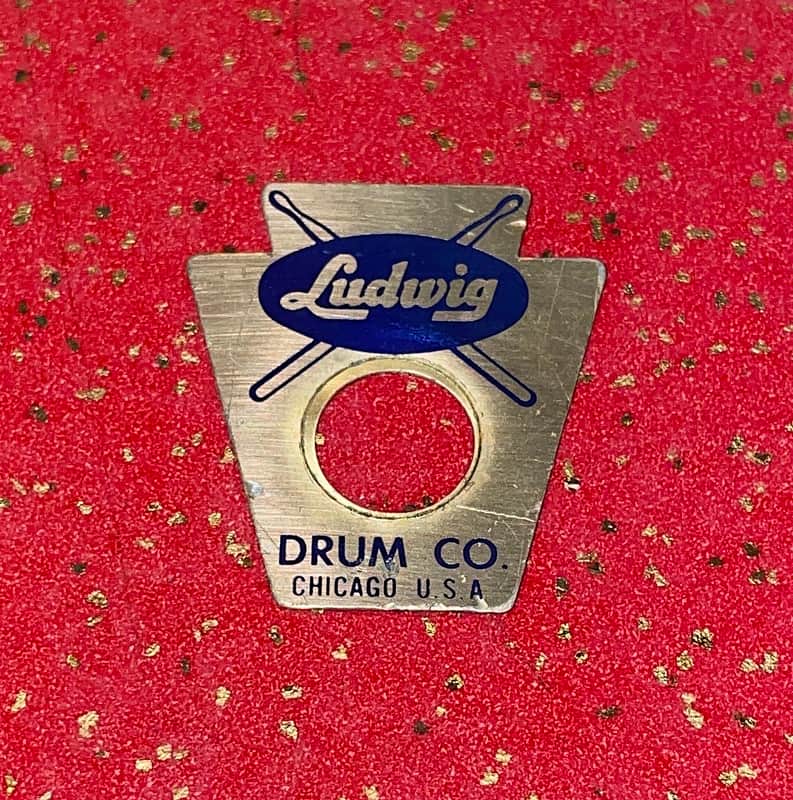 Vintage Ludwig Transition Drum Badge 1958-9 Blue/Brass Keystone Trans USA image 1