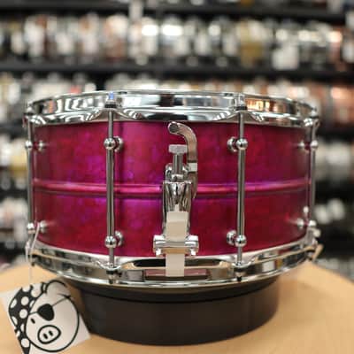 Pork Pie 6.5x14" Aluminum Snare Drum (Pink Alcohol Ink Finish) image 4