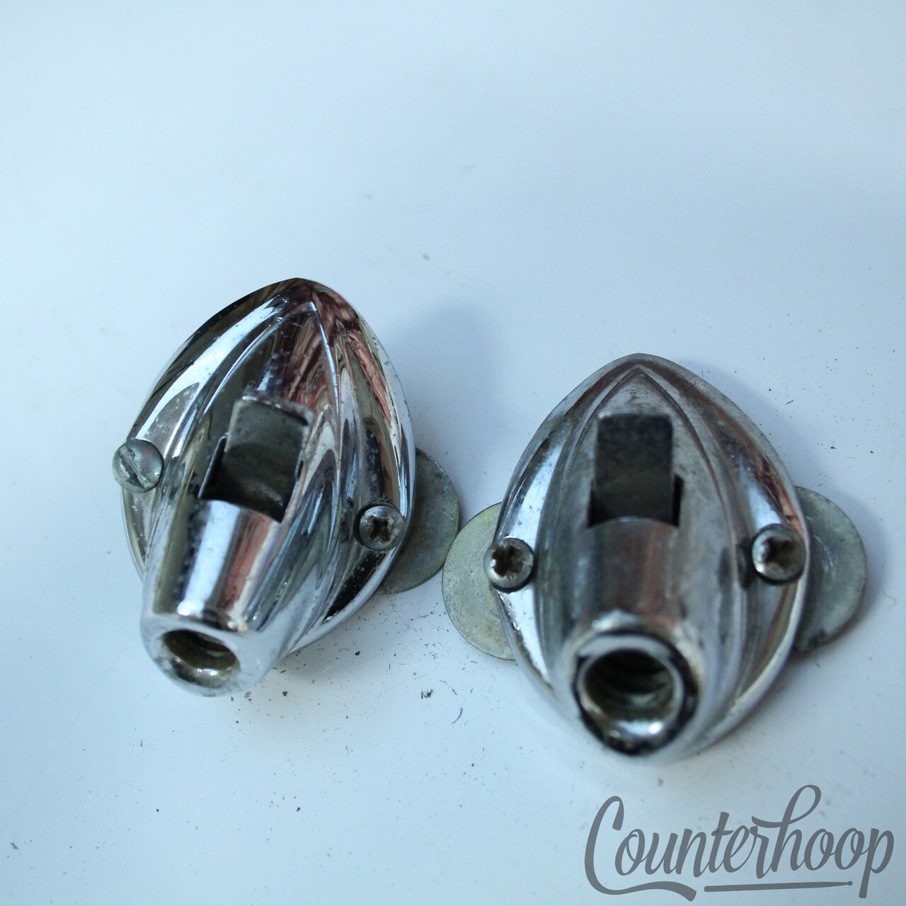 Premier Bass Drum Spur Mounts Spring-Loaded Push-Button Chrome Vintage 50s Elite — main photograph