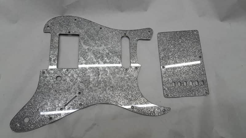 Platinum Silver Sparkle Glitter HXS HS pickguard + trem cover set Fits Fender Strat Stratocaster image 1