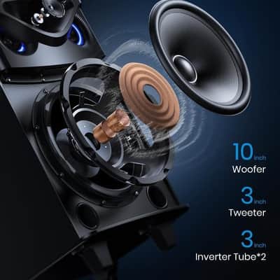 10" Karaoke Machine,Woofer, Portable PA System, Bluetooth Speaker with 2 Wireless Microphones, Lyrics Display Tablet Holder, Party Lights & Echo/Treble/Bass Adjustment Support REC/AUX/USB/TF image 2