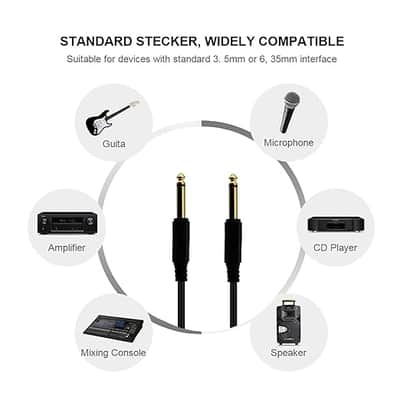 Coiled Gold-Plated 6.35mm 1/4'' TS to 6.35mm 1/4'' TS Male to Male Audio Mono Jack Cable Cord Wire Compatible with Electric Guitar Keyboard Speaker image 3
