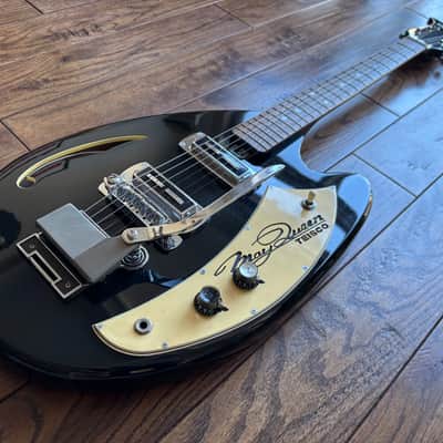 1999 Teisco May Queen Semi-Hollow Electric Guitar Tremolo Black MIJ Japan vox image 4