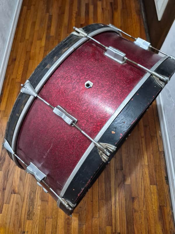 28" x 10" Vintage Ludwig Marching Bass Drum Red Sparkle image 1