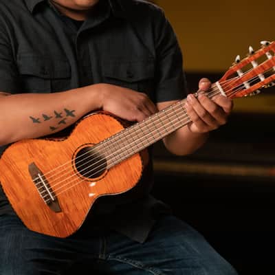 Ortega RGLE18FMH Mini Travel Series Solid Flamed Mahogany Top Mahogany Neck 1/8 Size 6-String Acoustic-Electric Guitar w/Gig Bag image 14
