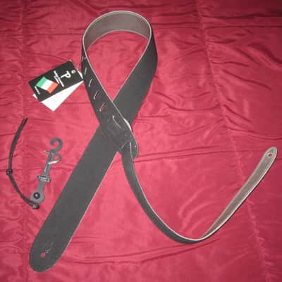 new with tags very near A+ Perri’s Leathers Ltd BM2-NKL 2" Soft Italian Premium Leather Nickel (light gray) / Suede Black Guitar Strap - main side is Nickel Leather / other side is Black Suede (can be reversed) - adjustable length of 35" to about 50" image 2