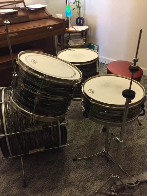 1966 Ludwig Black Oyster Pearl Club Date Drum Kit - w/matching Snare Drum RINGO! image 1