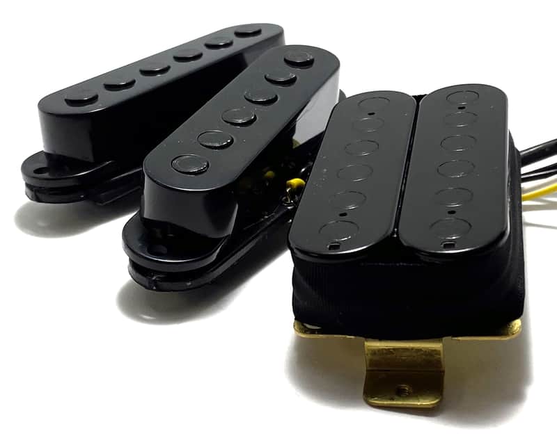 Dragonfire HSS Mixed Hum-Single-Single Pickup Set ft. Oversized Black Response Poles Bridge Humbucker + Middle & Neck Singles image 1