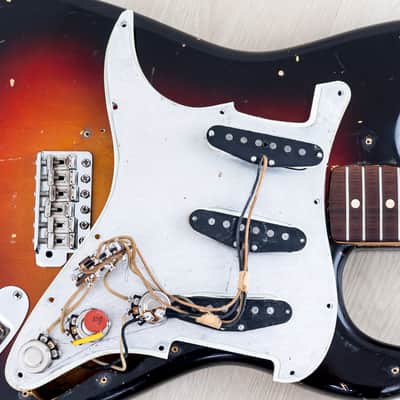 1961 Fender Stratocaster Vintage Guitar Sunburst Slab Board w/ Flame Neck, Hangtag, Strap & Case image 20
