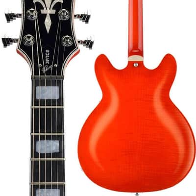 Mint Hagstrom SUVIK-MDE Super Viking Semi-Hollow Body Electric Guitar, Mandarin Flame image 2