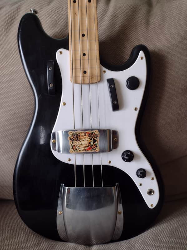 Modded Squier Bronco 2021 Black Fretless Vintage Look Killswitch image 1