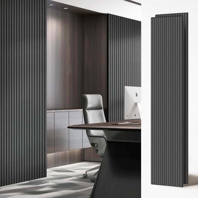 Wood Acoustic Slat Panels,94 X 24 In,2-Pack-12Mm Mdf Surface With 9Mm Sound-Absorbing Core-Dual-Layer Acoustic Wall Panels For Echo Reduction In Home Studio,Office & Living Room-Matte Black image 1