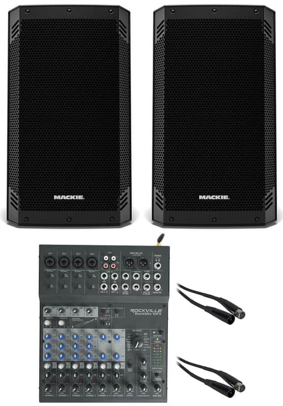(2) Mackie Thrash15 v2 15" 1300w Powered DJ PA Speakers w/Bluetooth+Mixer+Cables image 1