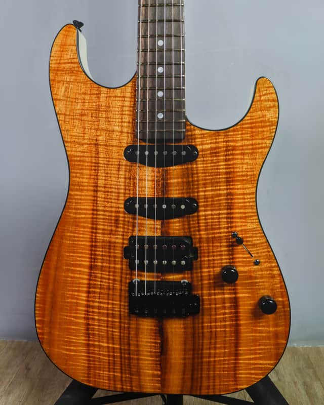 2020 Schecter USA Custom Shop Sunset SS CTM II HSS Natural Koa / Trans White Back Electric Guitar w/OHSC image 1