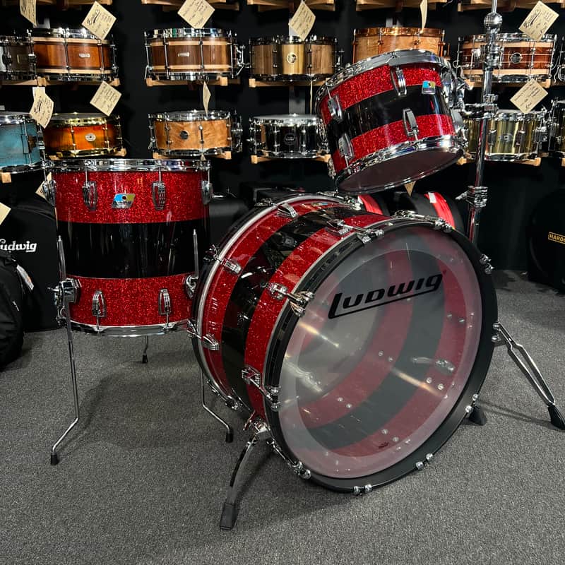Ludwig 50th Anniversary Vistalite Pro Beat 24/16/13" Drum Set Kit in Red Sparkle/Smoke/Red Sparkle from NAMM image 1