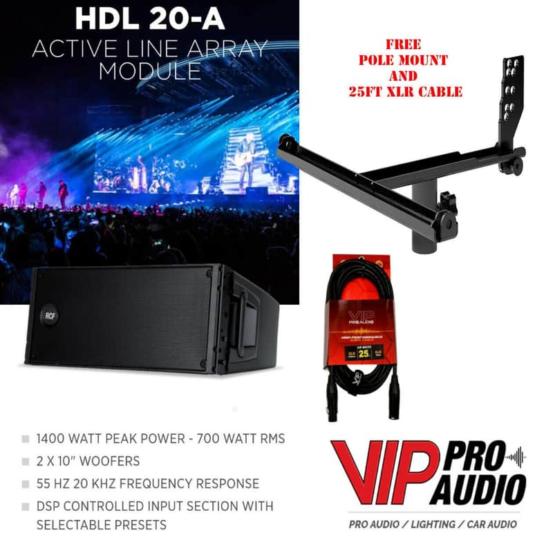 RCF HDL 20-A ACTIVE LINE ARRAY MODULE 1400W Speaker W/ Pole Mount & XLR Cable image 1