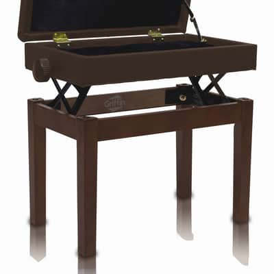 Griffin Adjustable Brown Piano Bench - PU Leather Vintage Stylish Design, Heavy-Duty & Ergonomic Keyboard Stool Seat - Convenient Hidden Storage Space Perfect For Home & Professional image 6