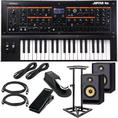 Roland Jupiter-Xm Portable Synthesizer, (2) KRK RP5G4 Monitor, Monitor Stands, Sustain Pedal, Nektar NX-P, (2) 1/4 Cables, (2) Midi Cables Bundle