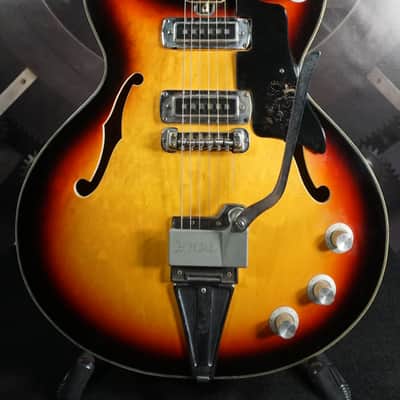 Teisco 1424 Vintage MIJ Semi-Hollow Electric Guitar Sunburst w/ Tremolo – Japan 1960s image 5
