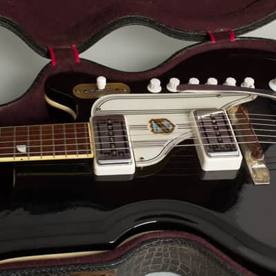 National  Val-Pro 88 Semi-Hollow Body Electric Guitar (1963), ser. #T-86077, original black alligator hard shell case. image 14
