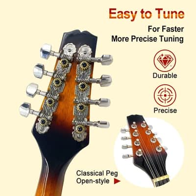 A-Style 8-String Acoustic-Electric Mandolin Kit with Gig Bag, Tuner, Strap & Accessories image 2