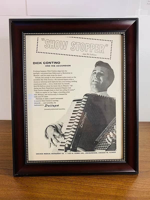 |Original| 1960 Down Beat Dallape Accordion Promotional Ad Feat. Dick Contino |Framed| image 1