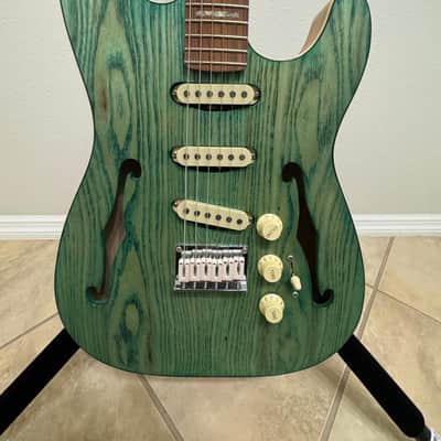 Partscaster Thinline S-Style - Turquoise Stain (Semi-Hollow Fender Strat) image 2
