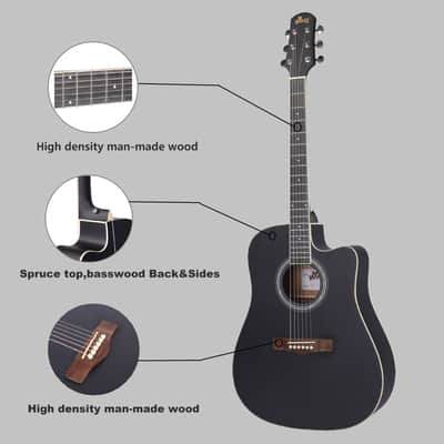 WINZZ 41 Inches Acoustic Cutaway Guitar Package for Beginners Students Kids - Black image 3