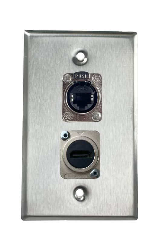 Stainless PROCRAFT SPL-2X-ST-VAR 1 Gang Stainless Pro Audio Installation Wall Plate Loaded, Made in the USA-RJ45 (CAT 5) Feed-Thru / HDMI Feed-Thru image 1