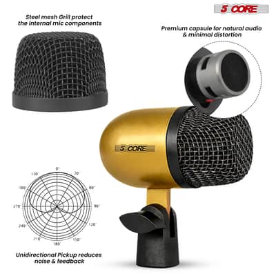 5 Core Drum Microphone Kit 7 Piece All Metal Drummer Instrument Mics Tom/Snare & Cymbals Set - Gold image 2