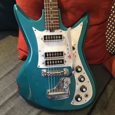 Vintage 60s MIJ Teisco K-3L / ET-312 Sharkfin Electric Guitar - Blue + Hard Case image 3