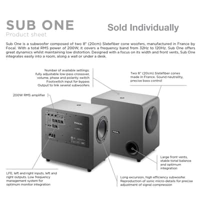 Focal Sub One – Dual 8" Active Studio Subwoofer, 200W RMS, Slatefiber Drivers, 32Hz–120Hz, Professional Bass Management for Mixing & Mastering image 2