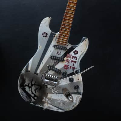 Fender Stratocaster Floyd Rose MXY-7 Ohka Cherry Blossom Kamikaze V3 in White Aged Relic (Rare 1of1) image 4